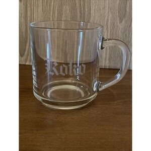 Clear Engraved Etched Name Glass Coffee Mug “Koko” Slightly Off Center See Pics